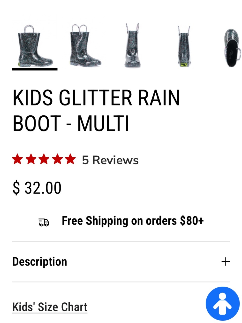 Western Chief Black Multi-Glitter Kids Rain Boots